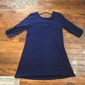 Stretchy-cotton, navy blue, lace back dress